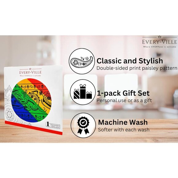 Womens Rainbow Cotton Bandana Large Cowgirl Imported Handkerchief Headband Scarf - Picture 3 of 7